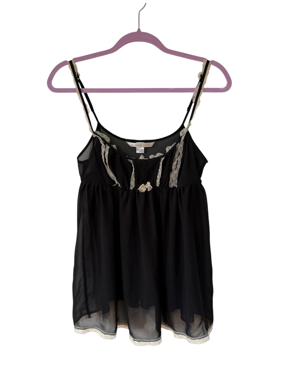 Victoria's Secret Black Camisole with Cream Lace Trim